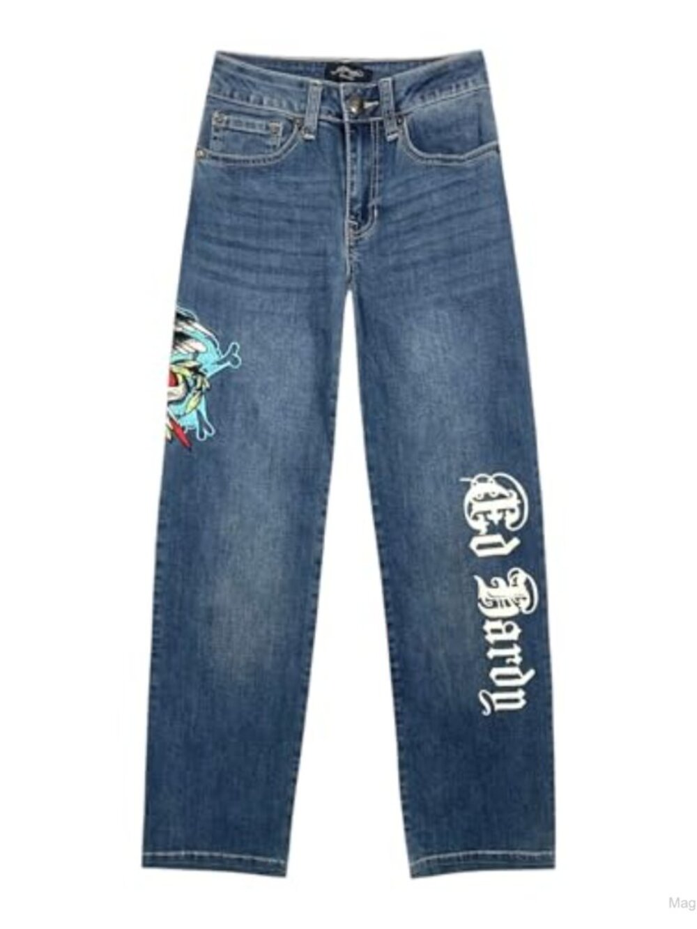 Women's Wide Leg Jeans Embroidered Relaxed Fit Stretch Denim